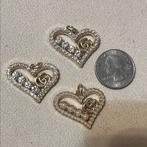 Gold Heart Brooch Set with Crystals and Pearls